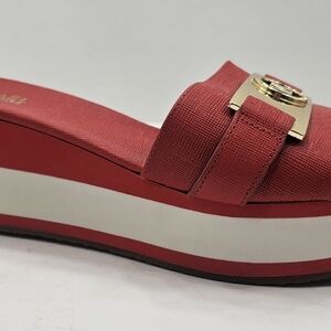 Michael Kors Red Platform Slide with Gold-Tone Logo Accent